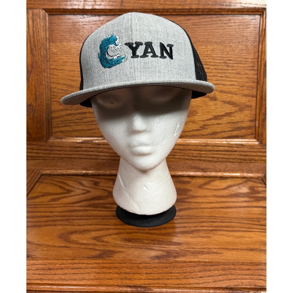 Richardson 511 Cyan Wave Snapback Trucker Hat Gray Black Mesh Flat Brim‎ Cap